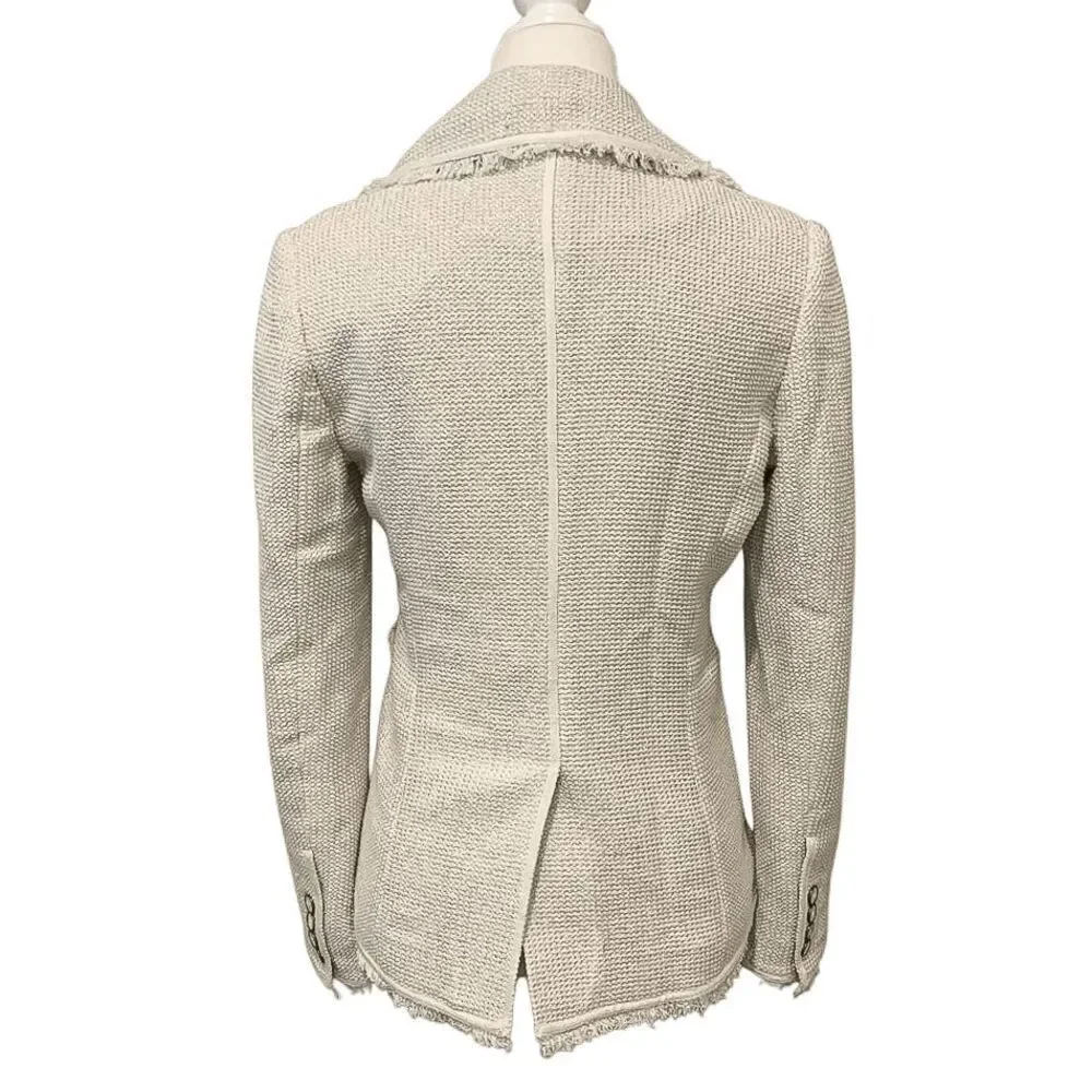 Veronica Beard Carroll Tweed Blazer Jacket Size 0 White Silver Fringe Trim - Picture 7 of 12